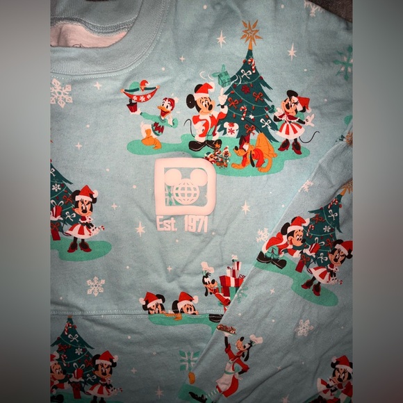 WALT DISNEY WORLD 2023 Aqua Blue Glitter Christmas Holiday Spirit Jersey Size XL - Picture 6 of 10
